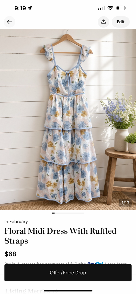 Floral Midi Dress With Ruffled Straps