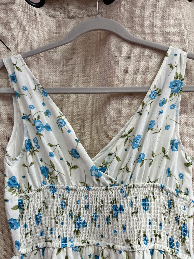 Floral V Neck Sleeveless Corset Midi Dress