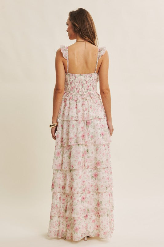 Garden Tiered Ruffle Maxi Dress With Smocked Back