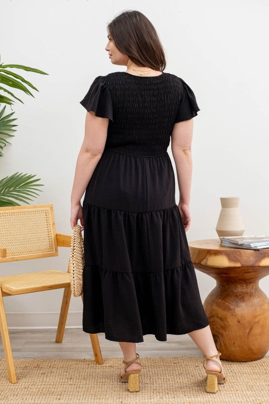 Plus Flutter Sleeve Midi Dress