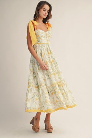 Cottage Garden Yellow Trim Tiered Dress