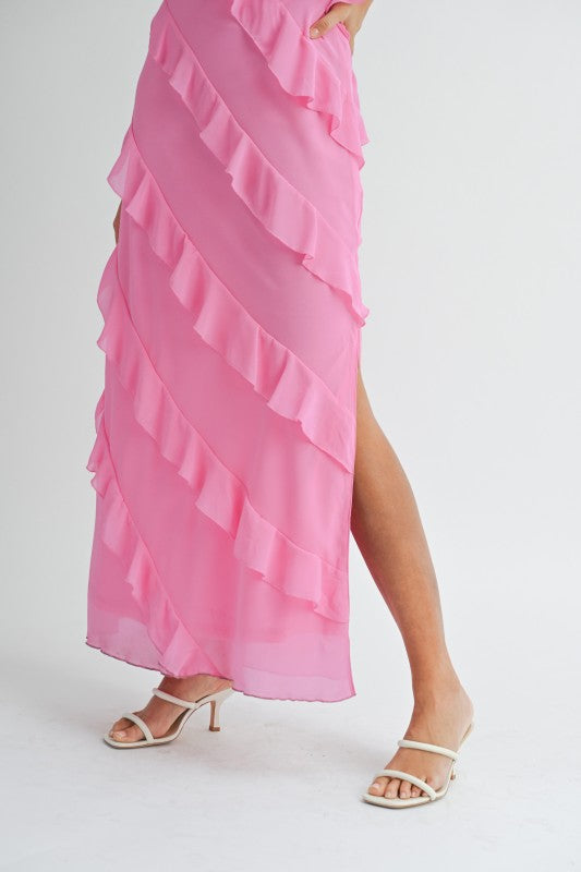 Asymetrical Tiered Ruffled Maxi Dress