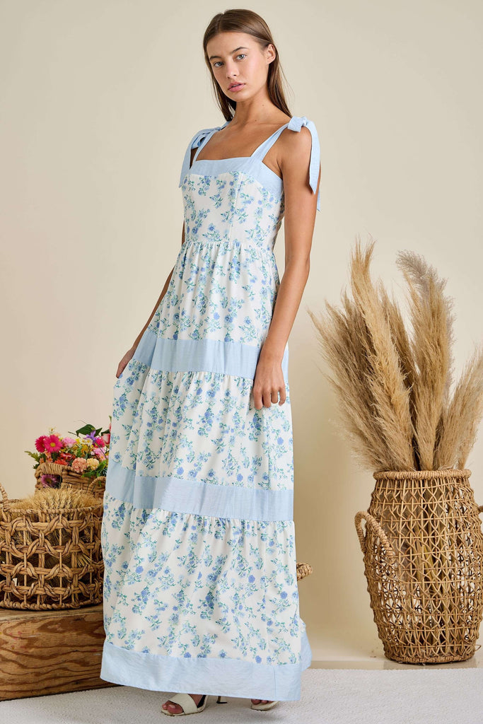 Floral Printed Maxi Shoulder Tie Dress