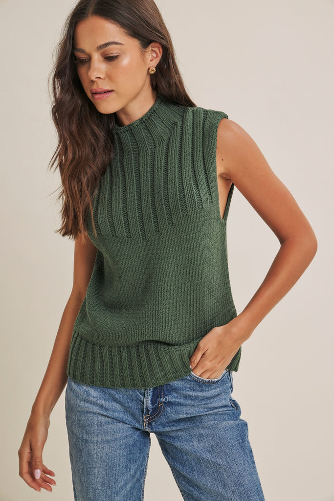 Quiet Cabin Days Ribbed Mock Neck Sweater Top