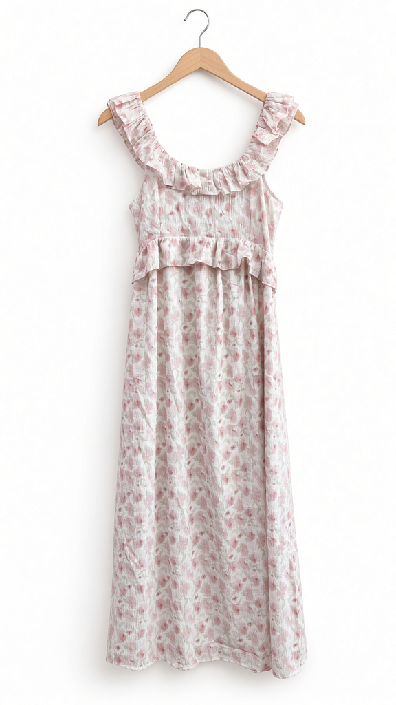 Romantic Floral Slit Midi Dress With Ruffles