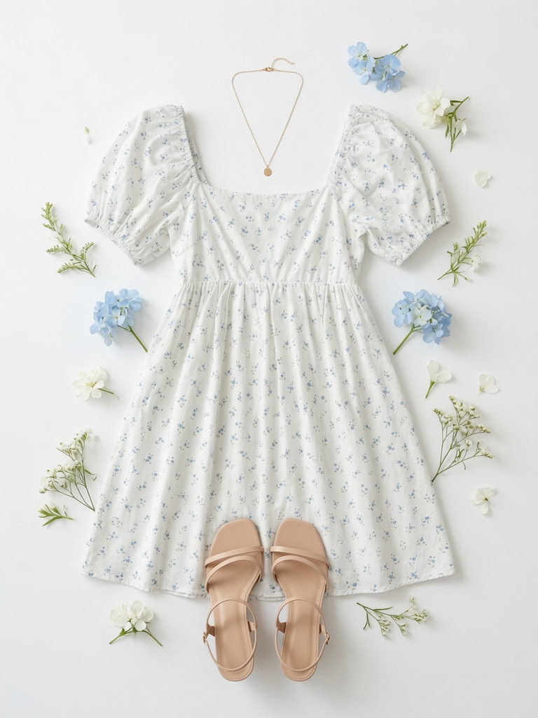 Puff Short Sleeve Square Neck Baby Doll Mini Dress