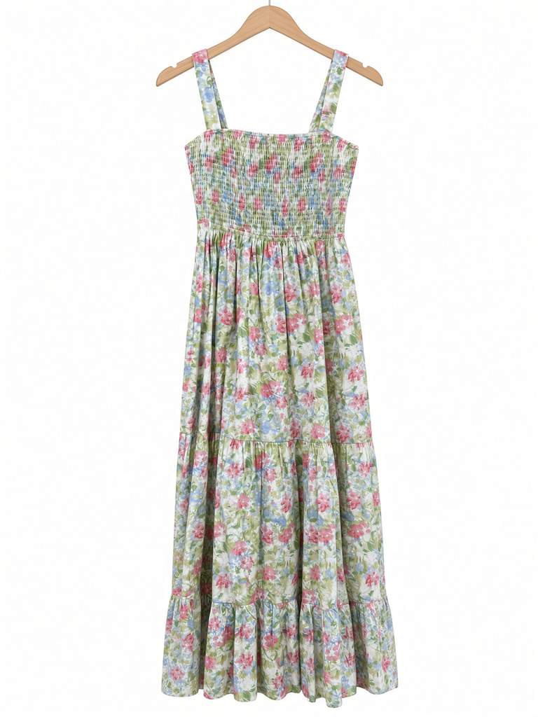 Smocked Cotton Floral Maxi Dress