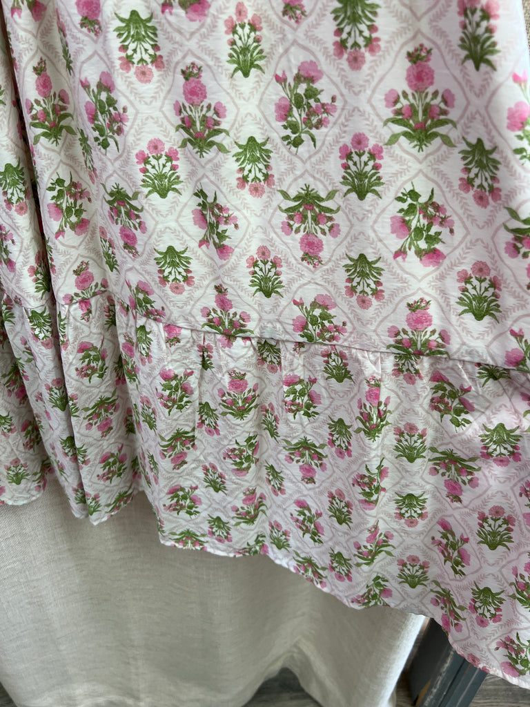 Floral Tile Pattern Smocked Sleeveless Midi Dress