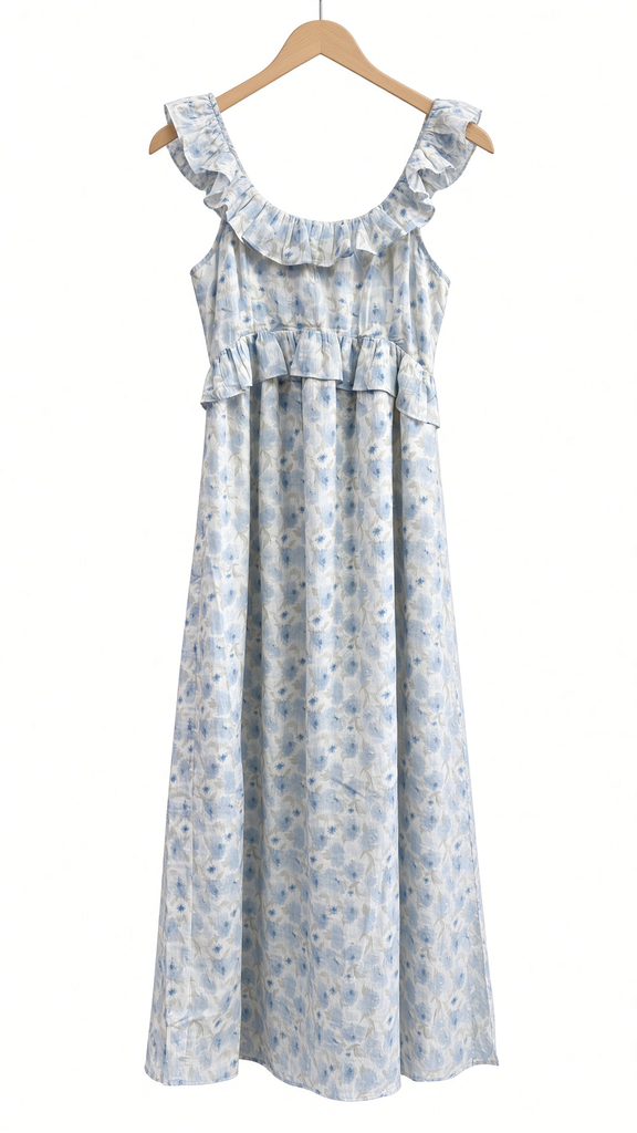 Romantic Floral Slit Midi Dress With Ruffles