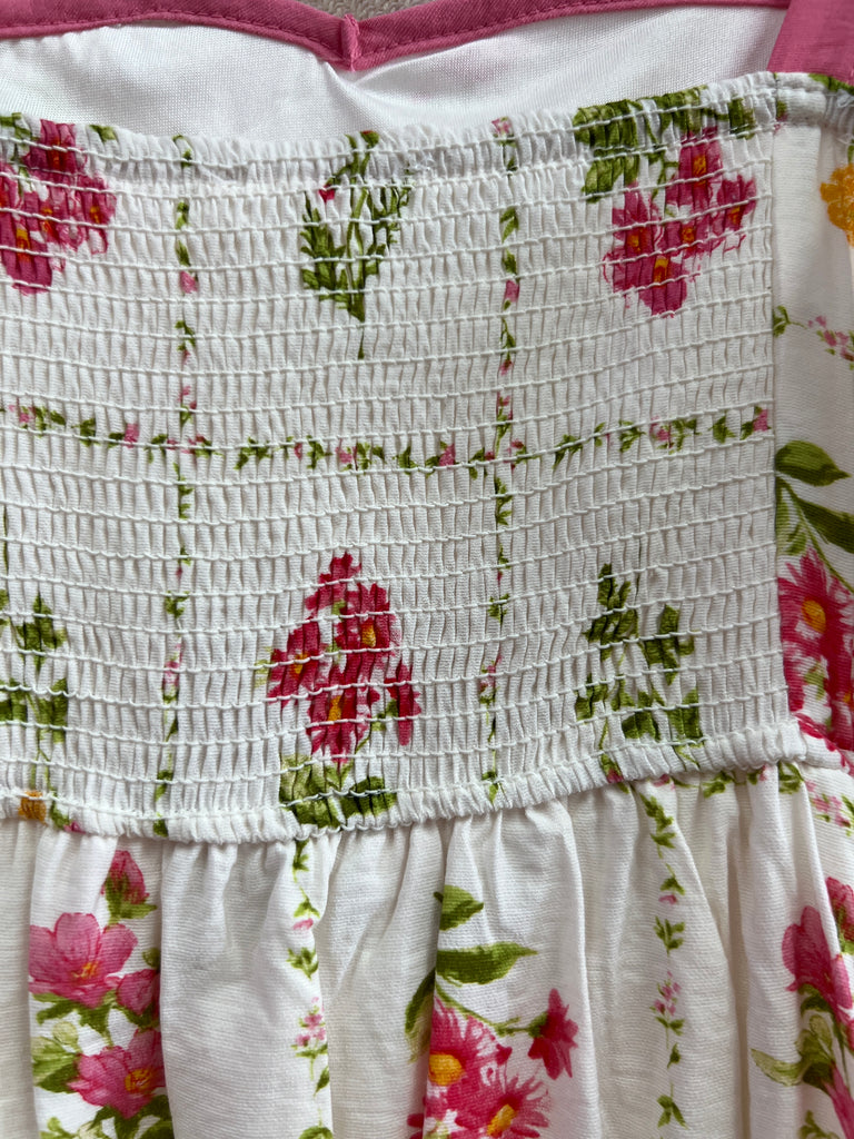 Floral Tile Pattern Scalloped Tie Strap Midi Dress