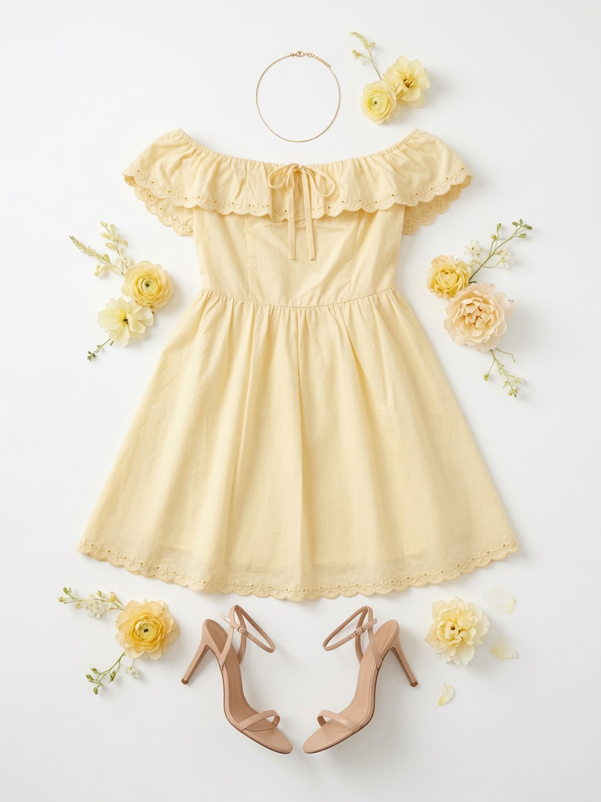 Strapless Eyelet Scallop Hemline Detail Mini Dress
