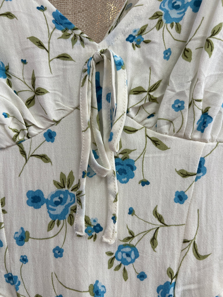 Floral V Neck Sleeveless Corset Midi Dress