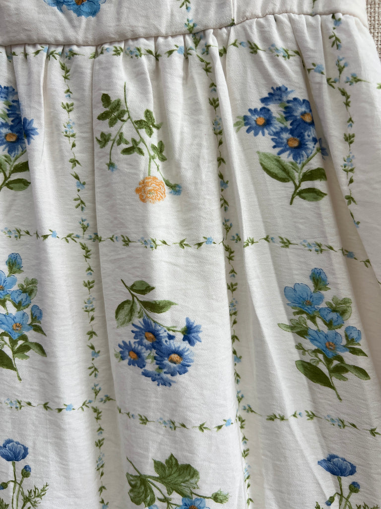 Floral Tile Pattern Scalloped Tie Strap Midi Dress
