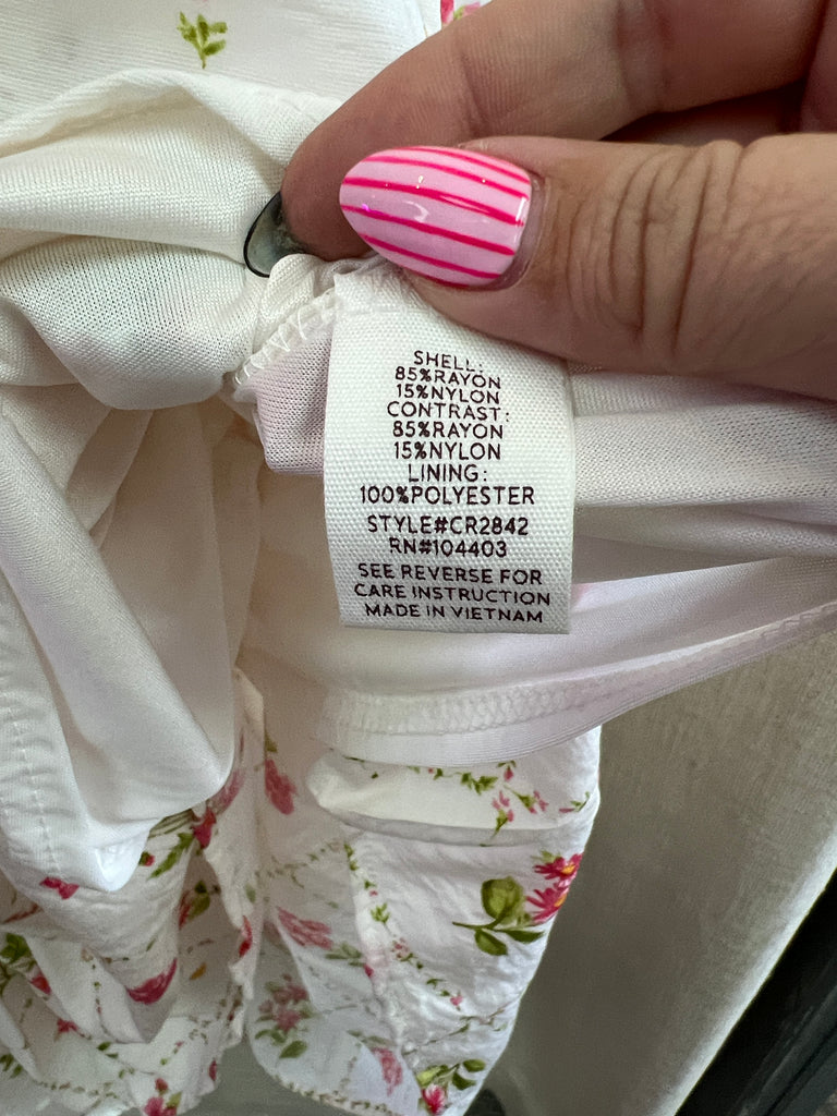 Floral Tile Pattern Scalloped Tie Strap Midi Dress