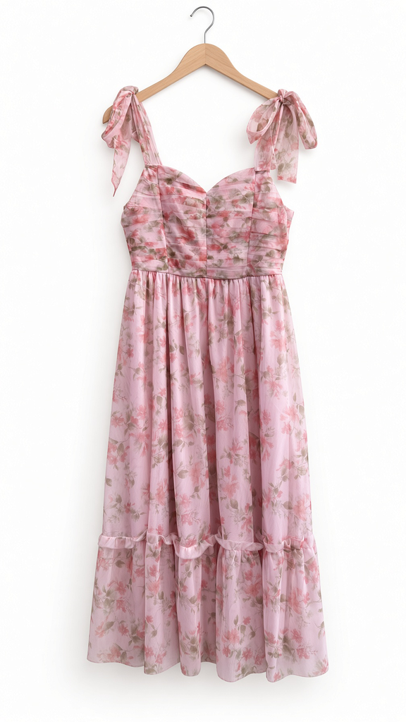 Floral Shirred Bodice Sleeveless Midi Dress
