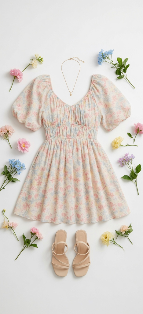 Spring Airy Watercolor Fit And Flare Mini Dress