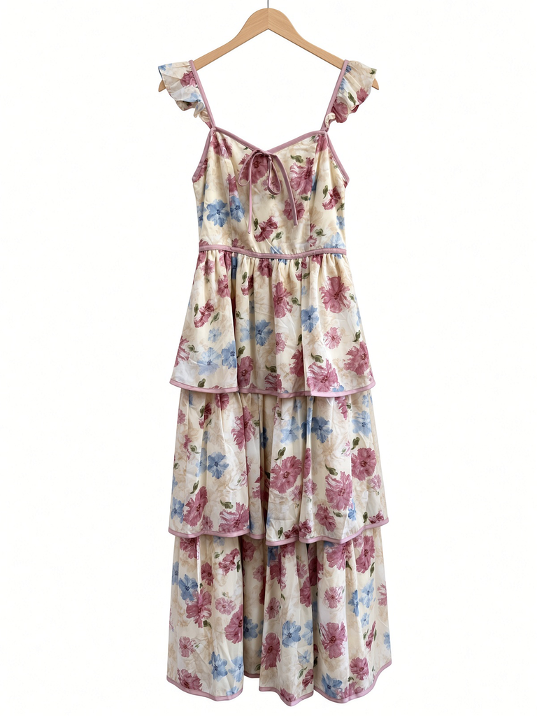 Floral Midi Dress With Ruffled Straps