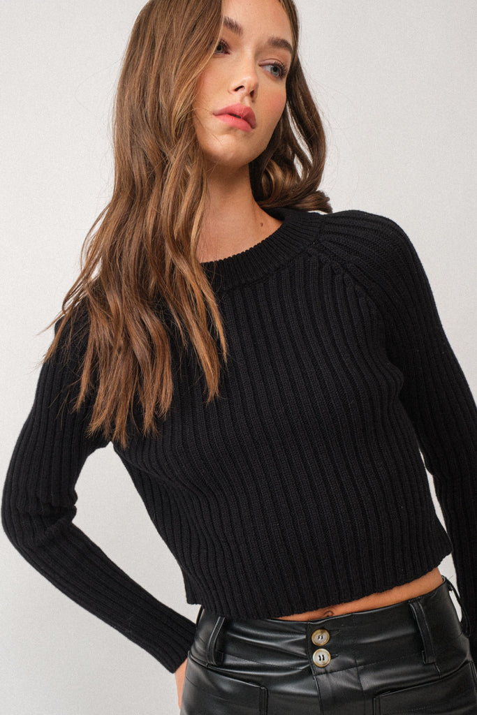 Elisa mock neck long sleeve rib knit sweater top