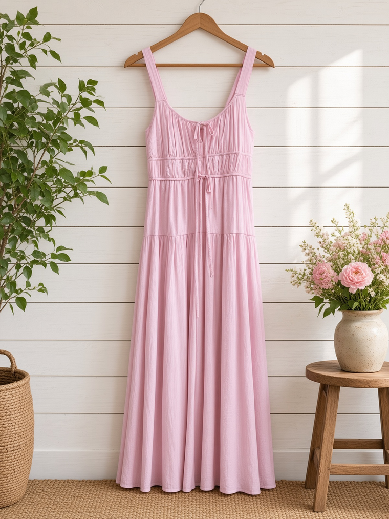 Front Tie Keyhole Detail Sleeveless Midi Dress
