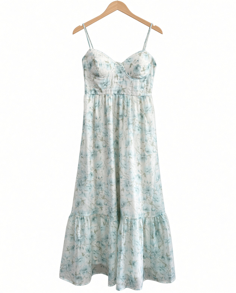 Floral Spaghetti Strap Corset Midi Dress