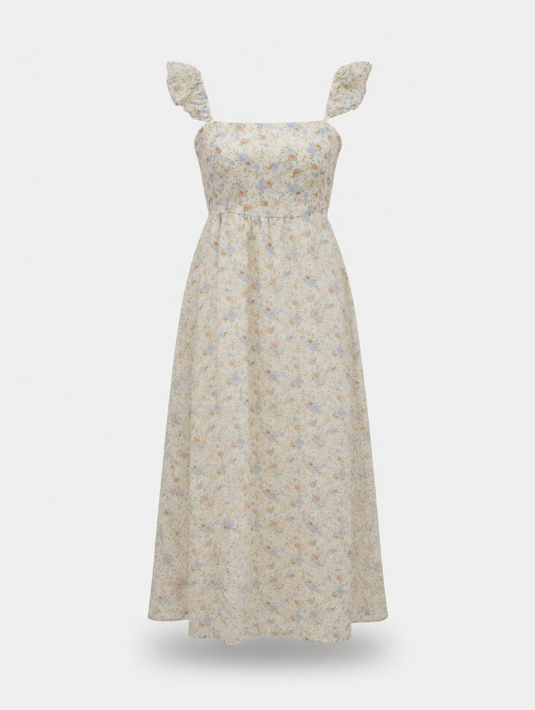 Floral Ruffle Strap Midi Dress