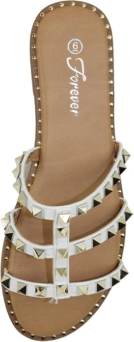 Forever Shoes Women Gladiator Sandals Studded Slip On Flat Flip Flops