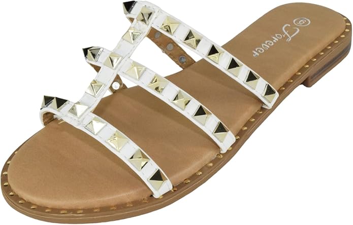 Forever Shoes Women Gladiator Sandals Studded Slip On Flat Flip Flops