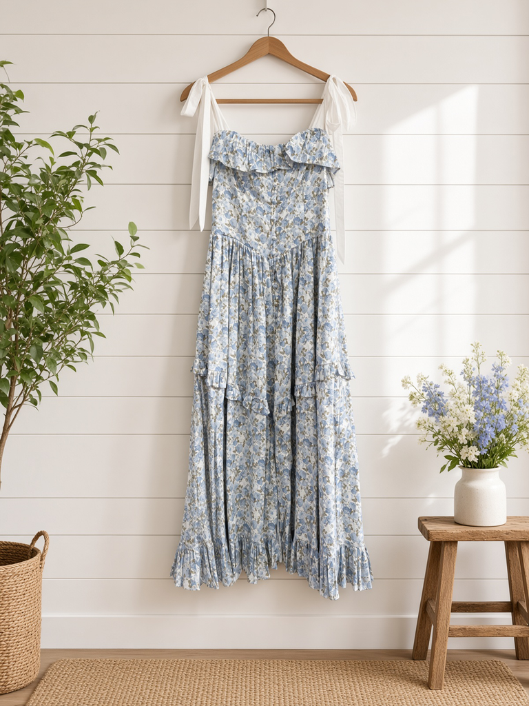 Floral Printed Contrast Shoulder Strap Midi Dress