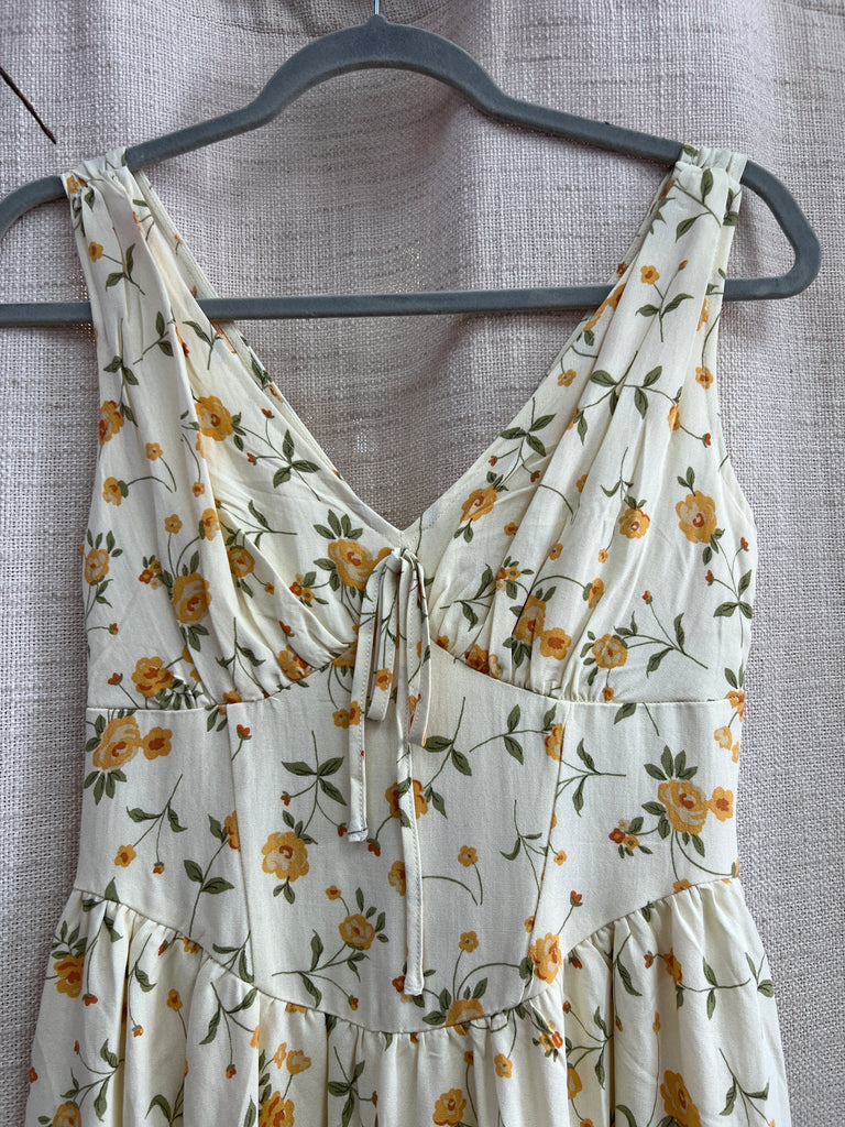 Floral V Neck Sleeveless Corset Midi Dress