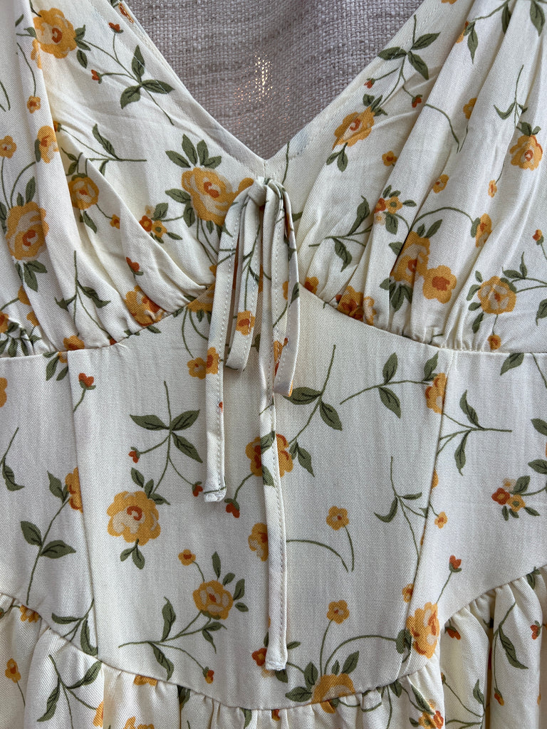 Floral V Neck Sleeveless Corset Midi Dress