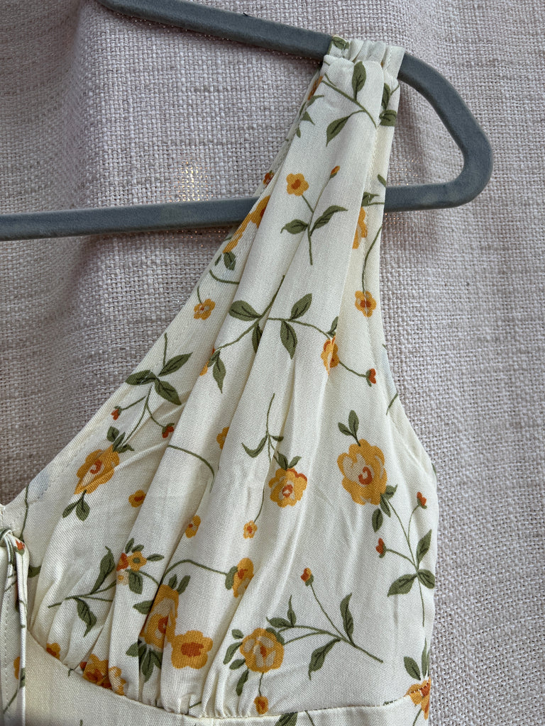 Floral V Neck Sleeveless Corset Midi Dress