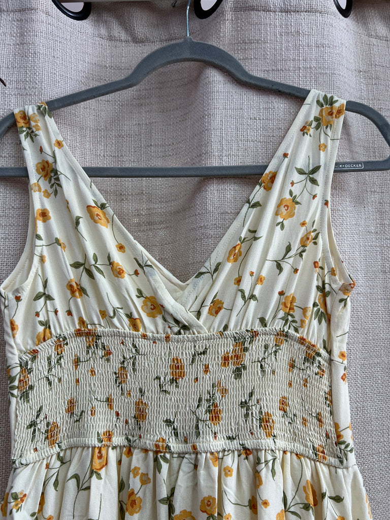 Floral V Neck Sleeveless Corset Midi Dress