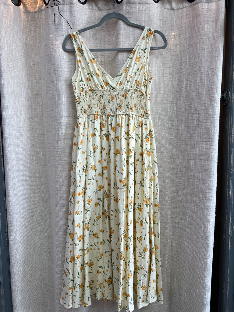 Floral V Neck Sleeveless Corset Midi Dress