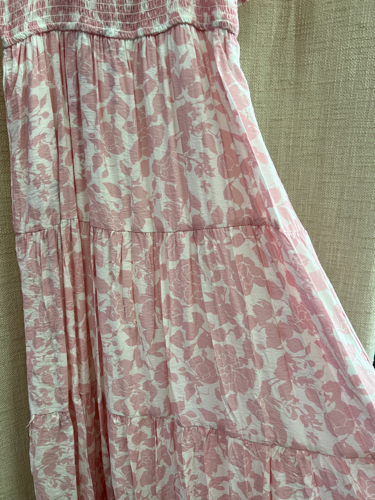 Floral Puff Sleeve Smocked Tiered Midi Dress