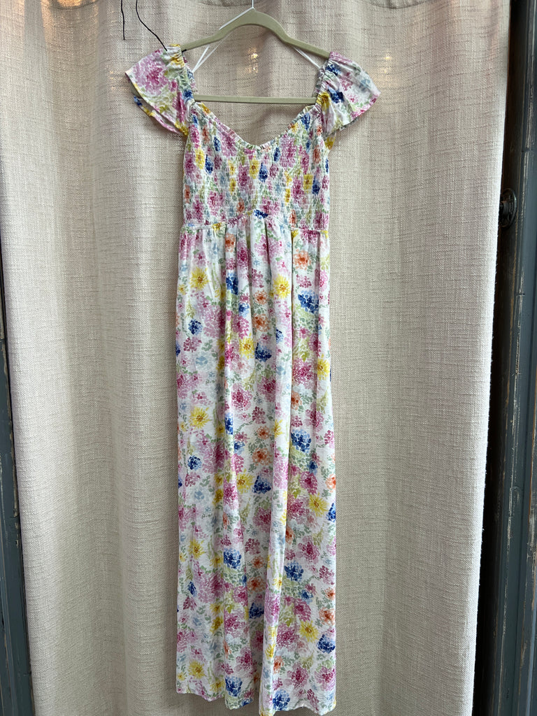 Pop Of Color Floral Smocked Maxi Dress With Bow