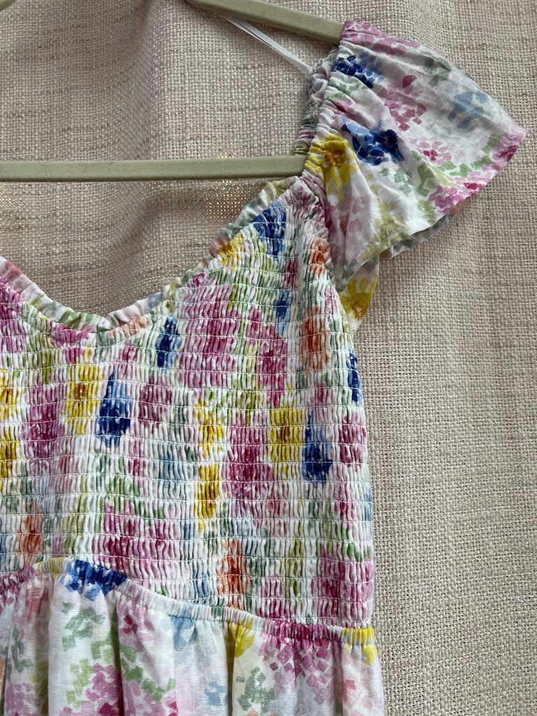 Pop Of Color Floral Smocked Maxi Dress With Bow