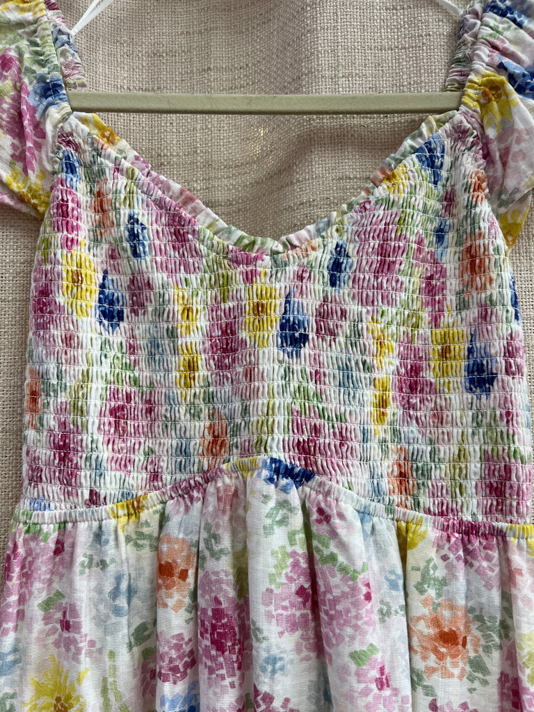 Pop Of Color Floral Smocked Maxi Dress With Bow