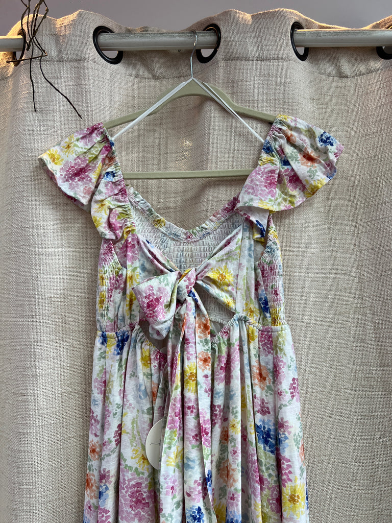 Pop Of Color Floral Smocked Maxi Dress With Bow