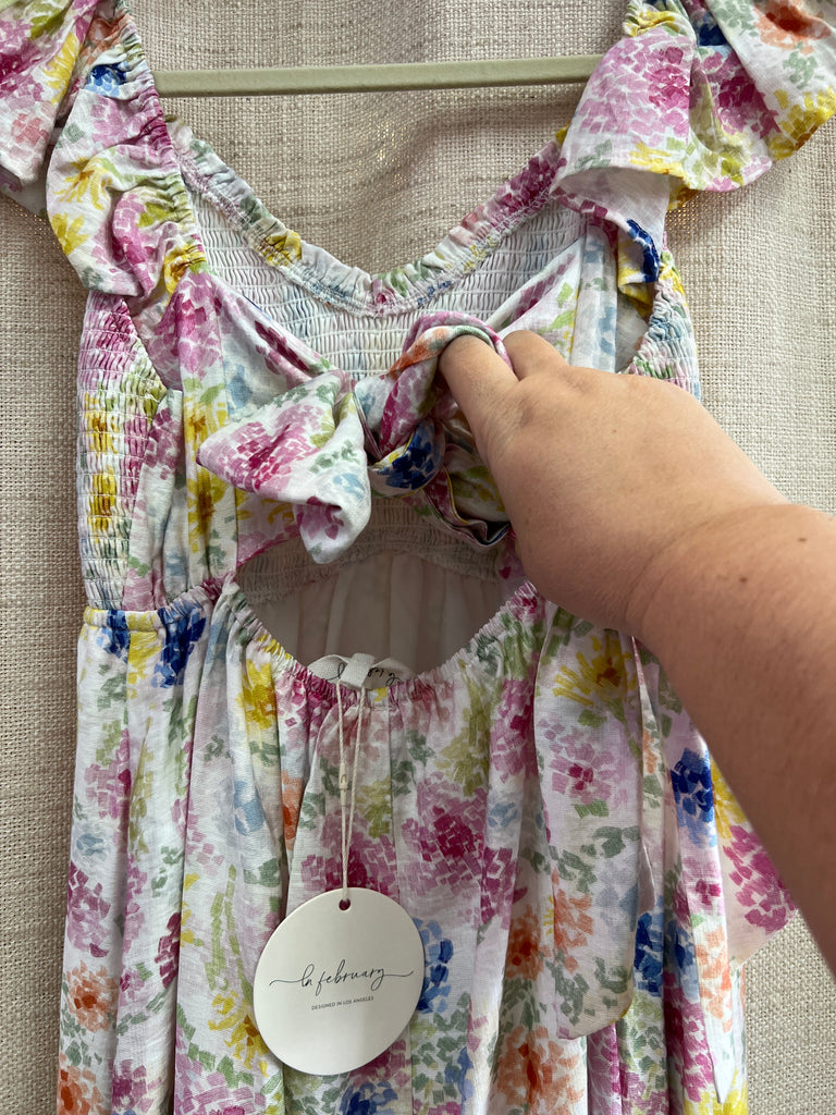 Pop Of Color Floral Smocked Maxi Dress With Bow