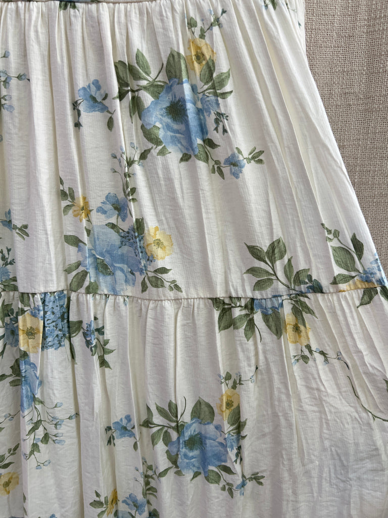 Floral Tie Strap With Scallop Lace Trim Midi Dress