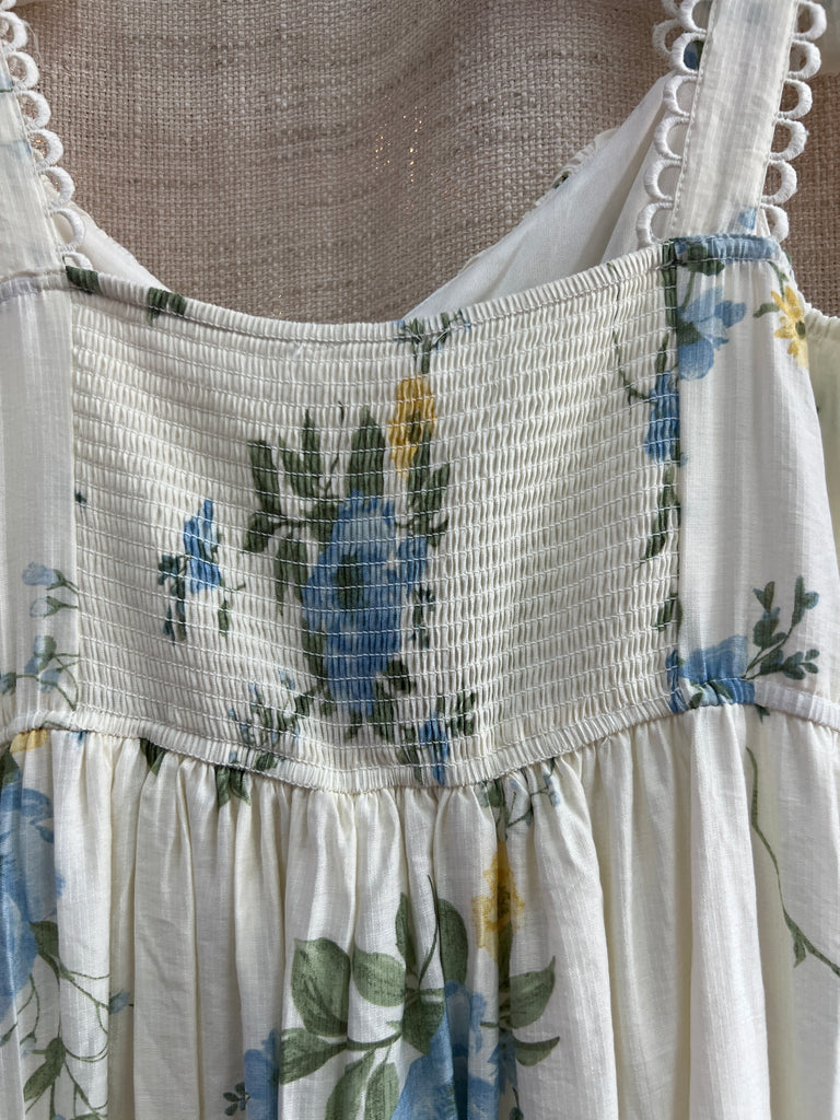 Floral Tie Strap With Scallop Lace Trim Midi Dress