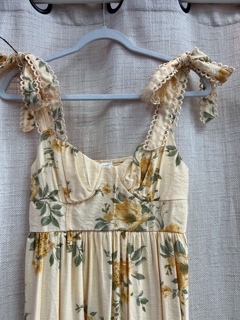 Floral Tie Strap With Scallop Lace Trim Midi Dress