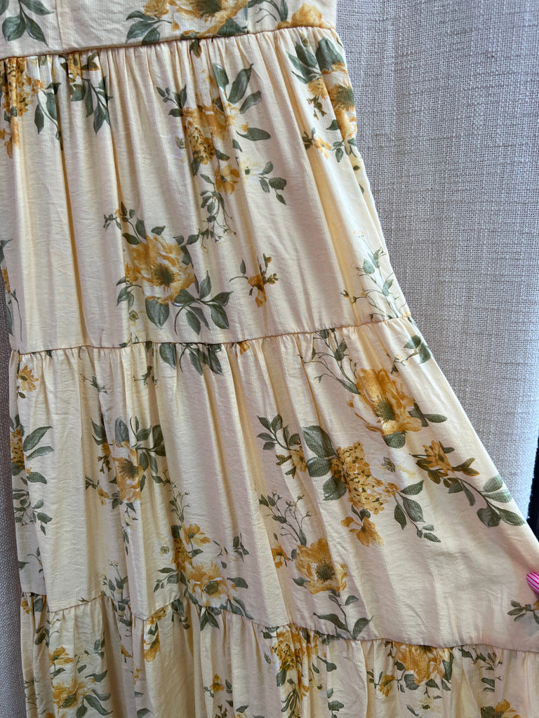 Floral Tie Strap With Scallop Lace Trim Midi Dress