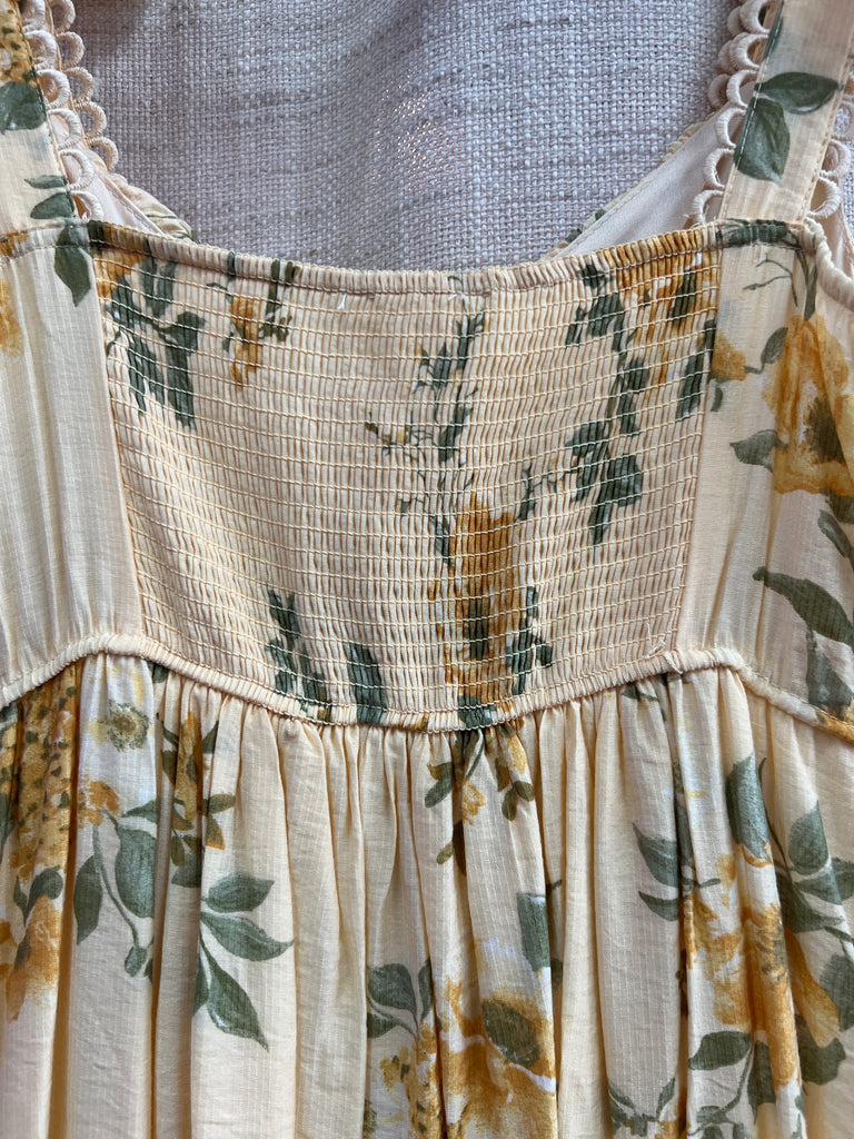 Floral Tie Strap With Scallop Lace Trim Midi Dress