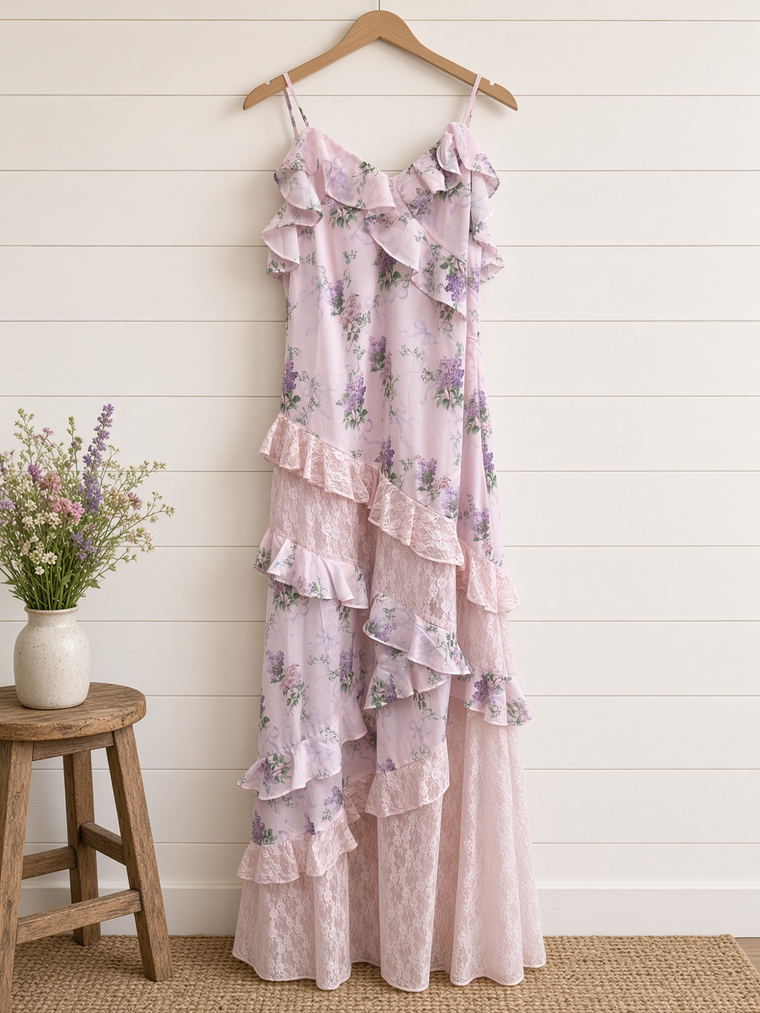 Floral Lace Ruffle Maxi Dress(i)