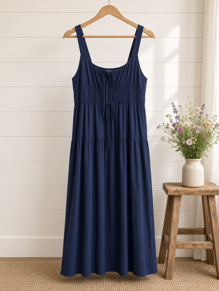 Front Tie Keyhole Detail Sleeveless Midi Dress