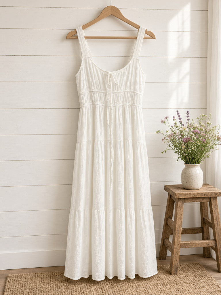 Front Tie Keyhole Detail Sleeveless Midi Dress