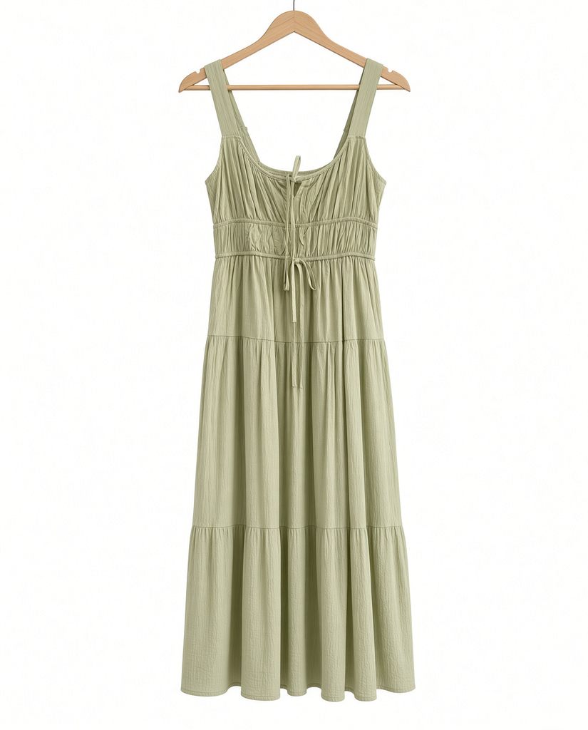 Front Tie Keyhole Detail Sleeveless Midi Dress