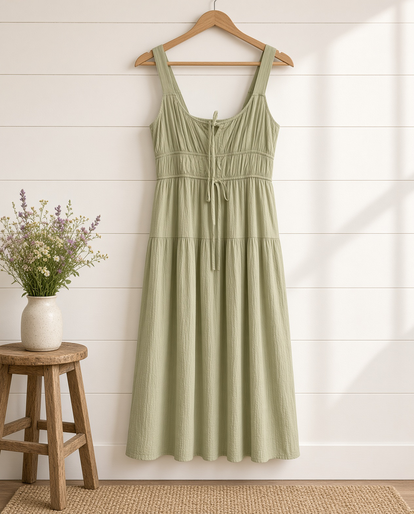 Front Tie Keyhole Detail Sleeveless Midi Dress