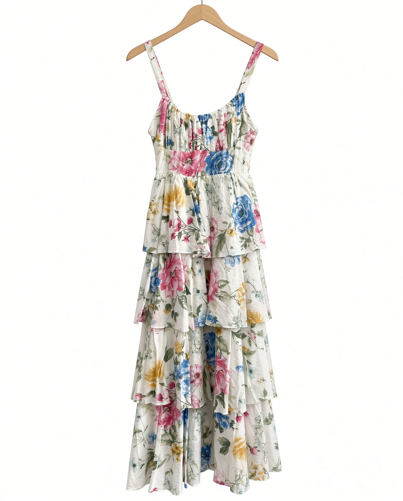 Floral Sleeveless Ruffle Tiered Skirt Midi Dress